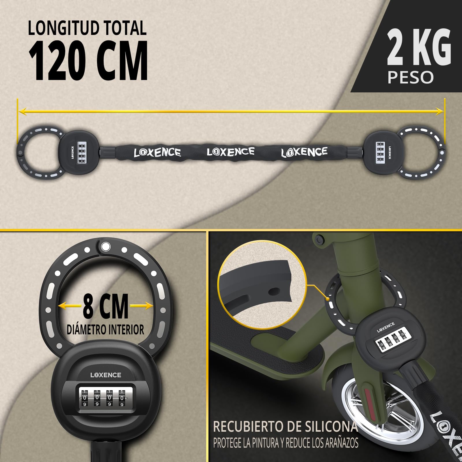 Candado Patinete Eléctrico, Esposas con Código de 4 Dígitos