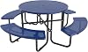 46 Coated Round Metal Picnic Table for 4-8 Person, Durable Heavy Duty Commercial Picnic Table with Umbrella Hole for Outdoor Coffee Shop, School, Easy to Install, Blue