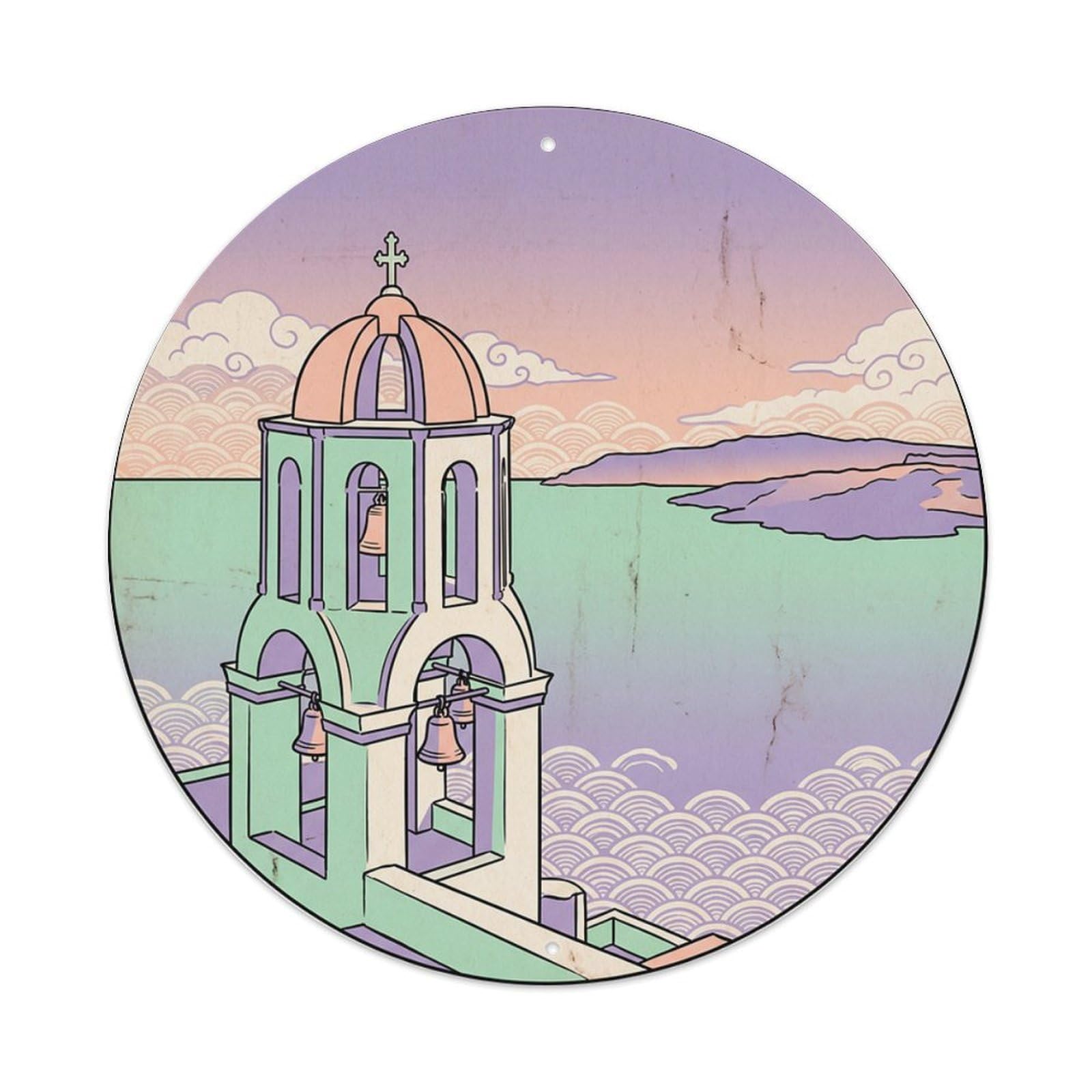Traditional Bell Tower Oia Santorini Greece Caldera Metal Tin Sign