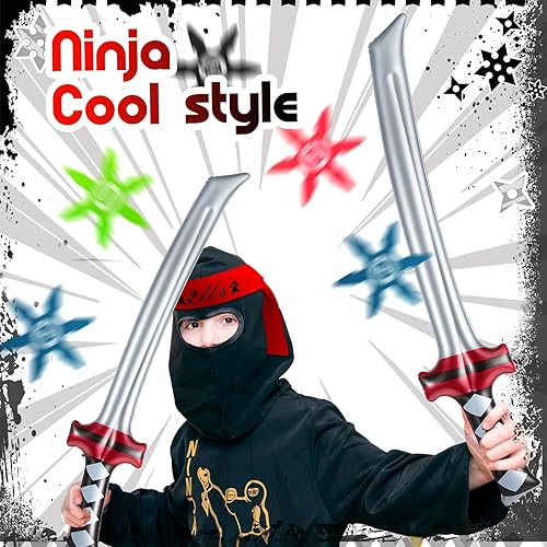 Miniatura 3 de Deekin 48 piezas de recuerdos de fiesta de karate ninja incluyen espada inflable que lanza espada de espuma, juguetes de estrella de karate, diadema