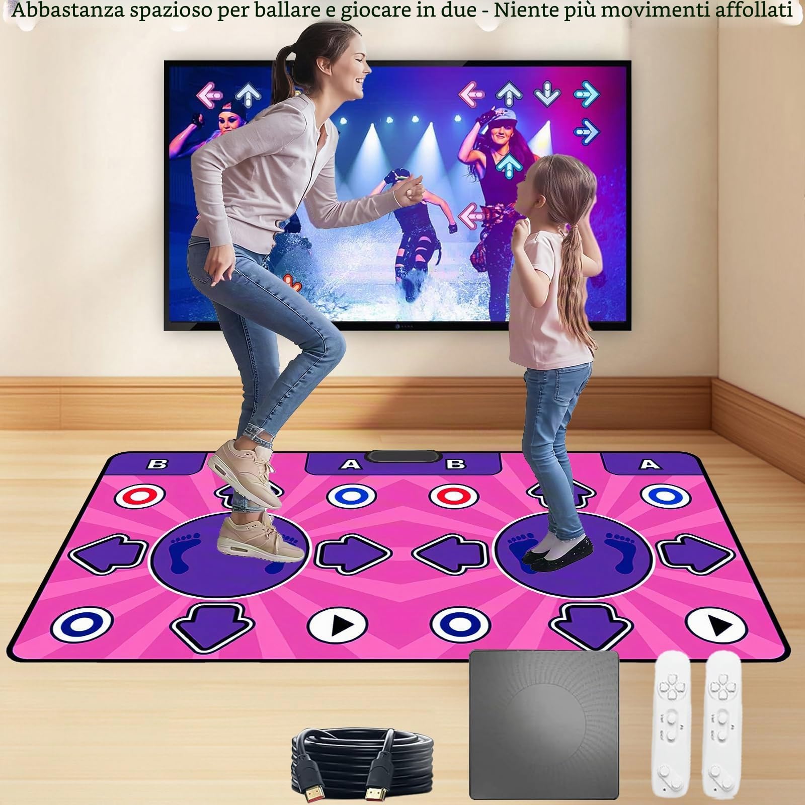 Tappetino da ballo senza fili per TV con HDMI, tappetino da ballo interattivo con giochi multipli integrati nella consolle, supporta la modalità singolo/Duo per il tempo libero a casa