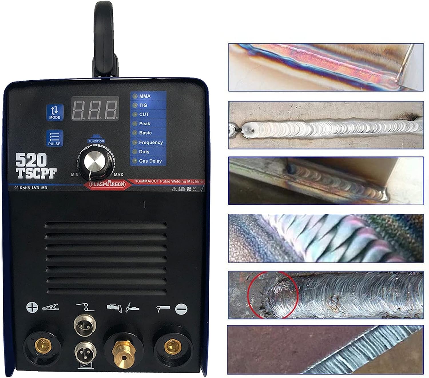 PLASMARGON 520TSCF Pilot Arc Plasma Cutter Pulse welder 200A TIG MMA Welder 50A Plasma Cutter, 4 in 1 Combo Pilot Arc TIG Arc Stick Plasma Cutting Machine (TIG/MMA/Cut/Pilot ARC)… - - 