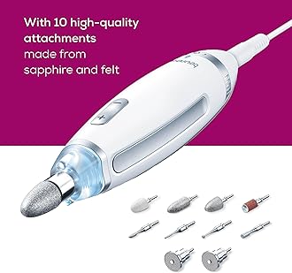 Beurer MP62 Professional Nail Drill Kit, Portable Electric File Machine with 10 Attachments & 10 Sanding Bands, Efile Dremel for Acrylic Gel Manicure and Pedicure, LED Light, with Storage Case