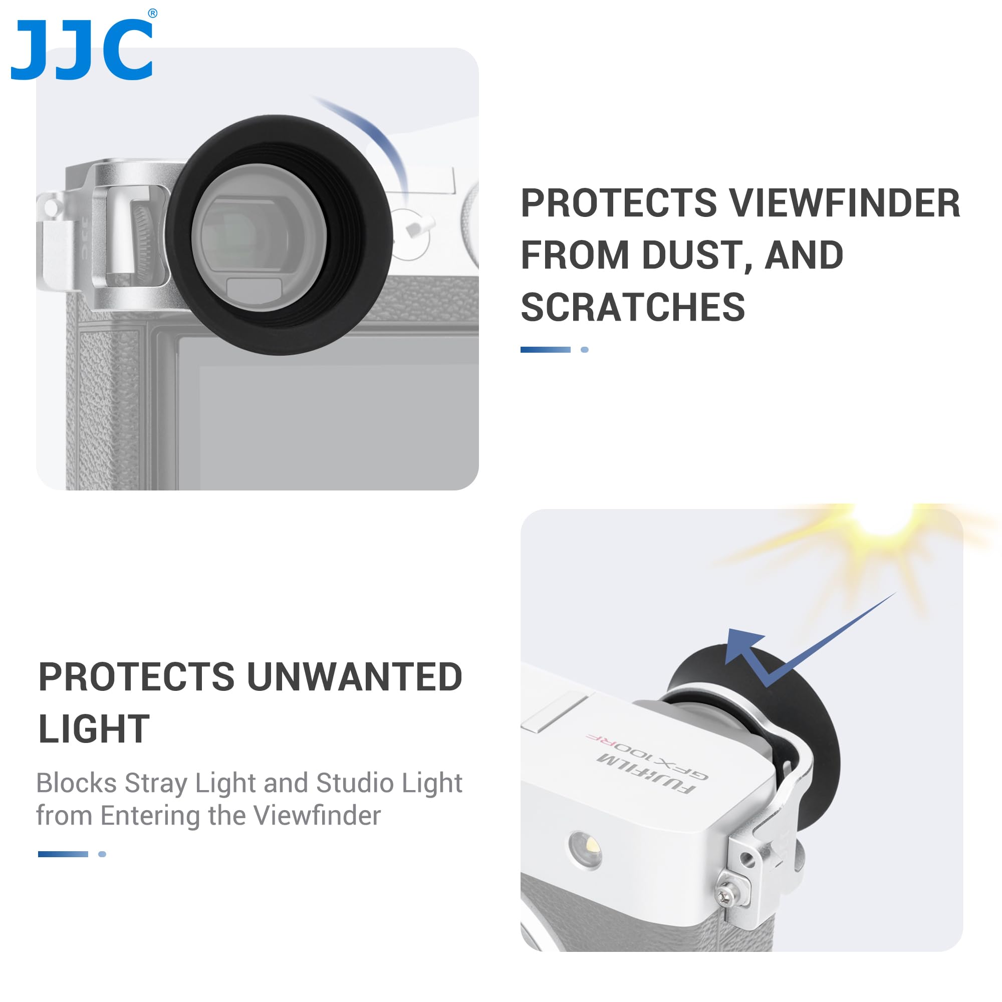 JJC Runde weiche Silikon-Augenmuschelkamera, Sucher kompatibel mit Fujifilm GFX100RF Kamera, Sucher Okularanpassungskamera Augensensor & Dioptrieneinstellrad (einfach zu installieren mit Öse) schwarz
