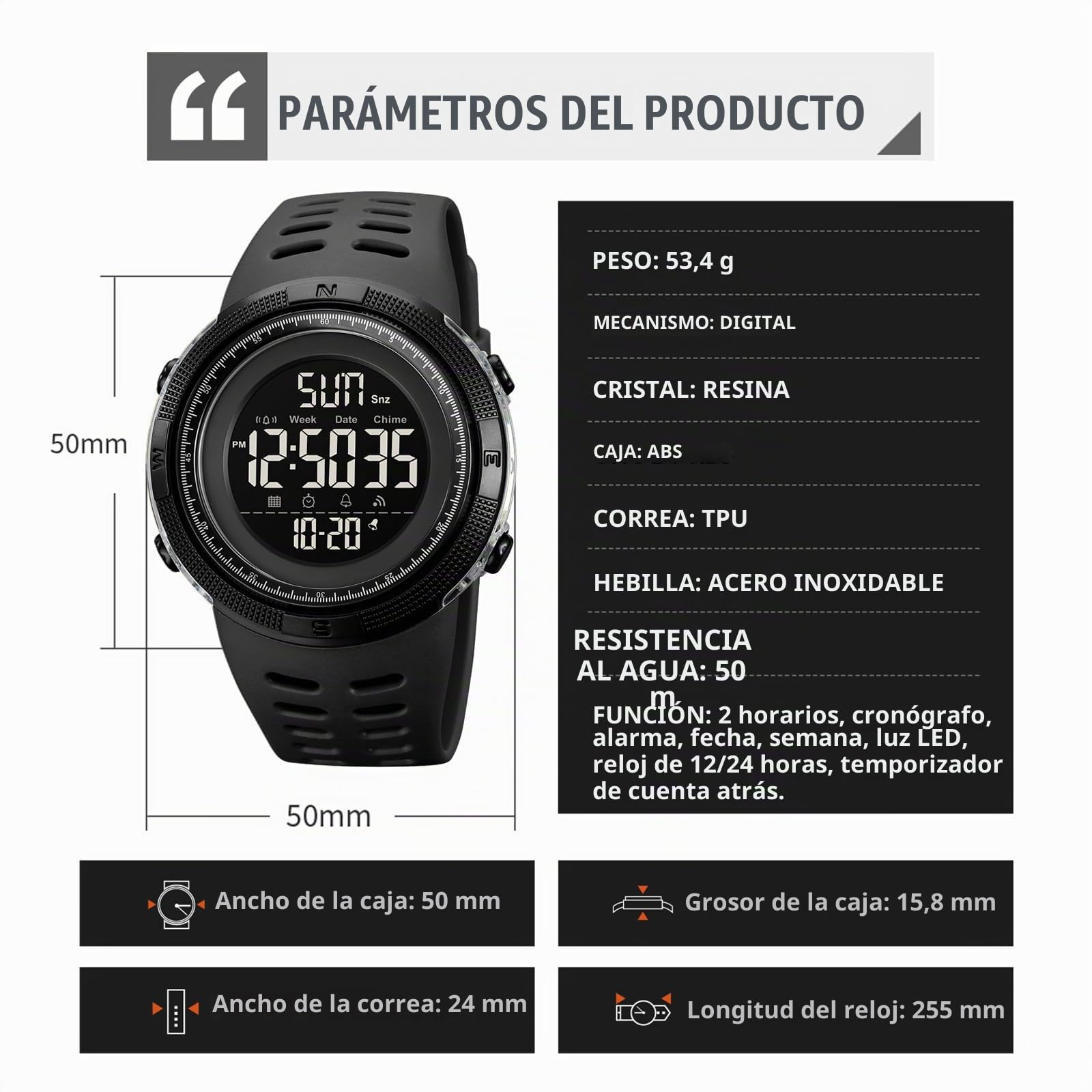 findtime Reloj de pulsera digital para hombre con números grandes, resistente al agua, 50 m, reloj militar, reloj deportivo digital, reloj de camuflaje para hombre, con alarma, fecha de 12/24 horas,