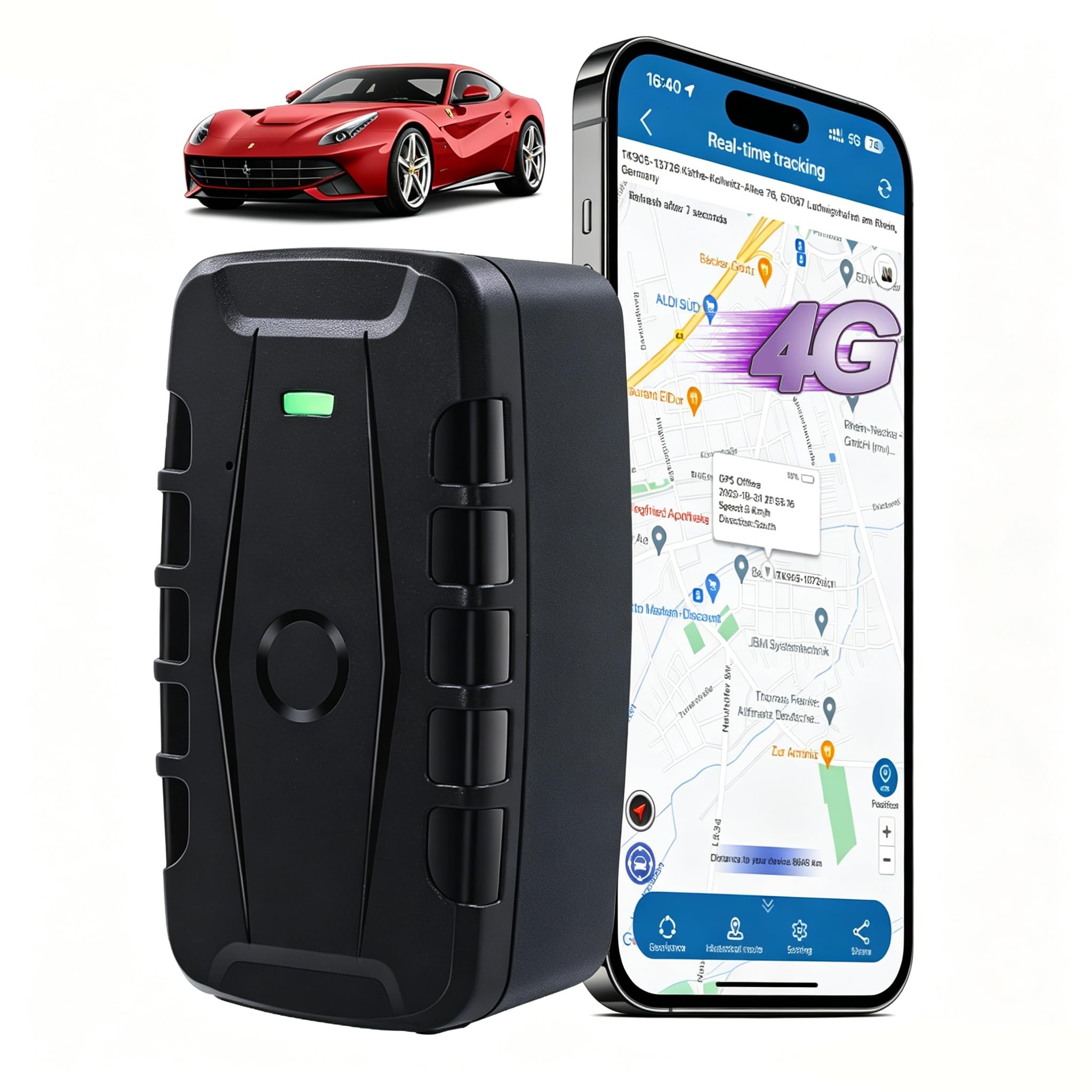 TKMARS 4G Localizador GPS para Coche 20000mAH de Larga Duración, GPS Tracker Impermeable IP67 Magnético Antirrobo Rastreador para Camiones, Moto, Bicicletas, Barcos con App Gratis, 4G TK918