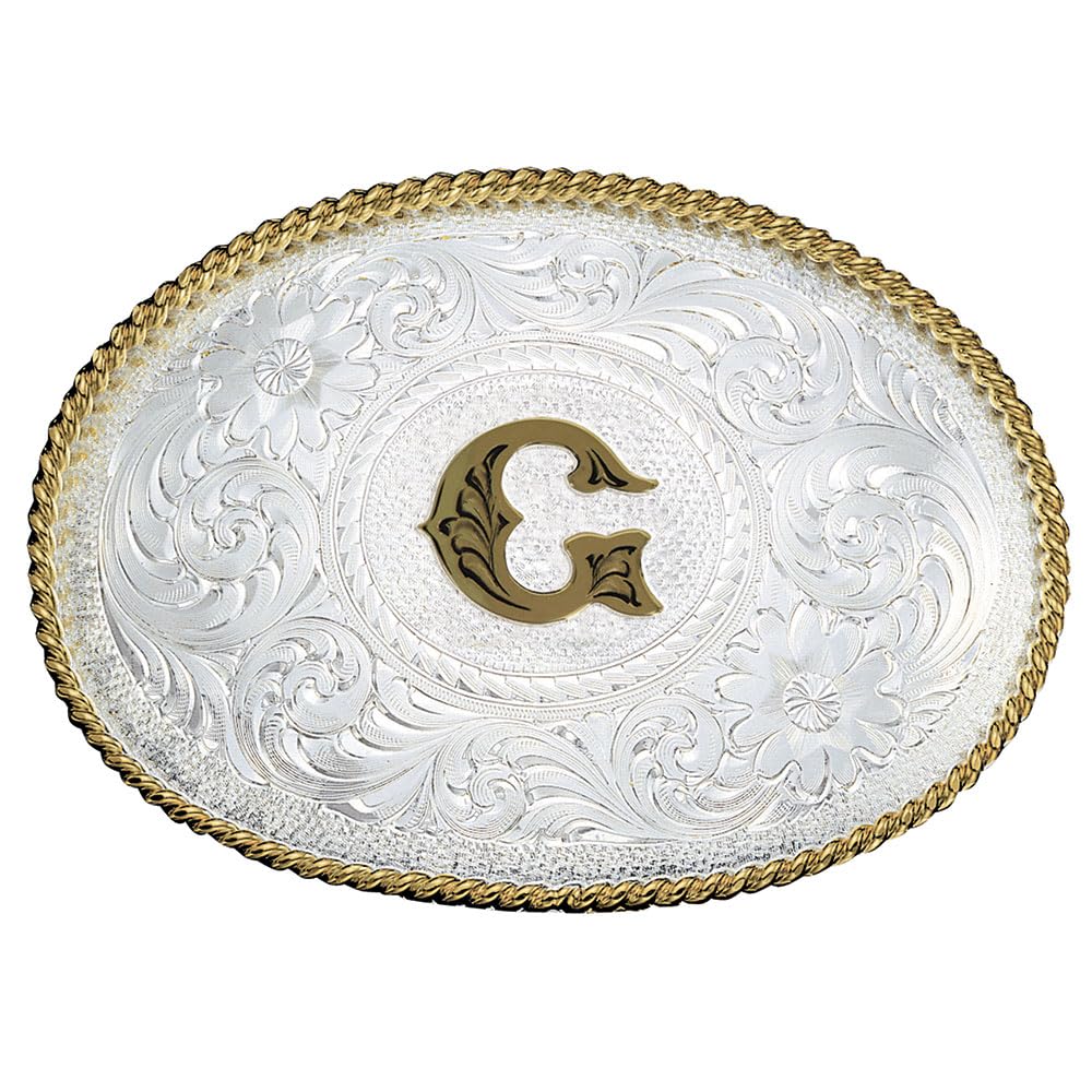 Montana Silversmiths Initial Engraved Gold Trim Western Belt Buckle