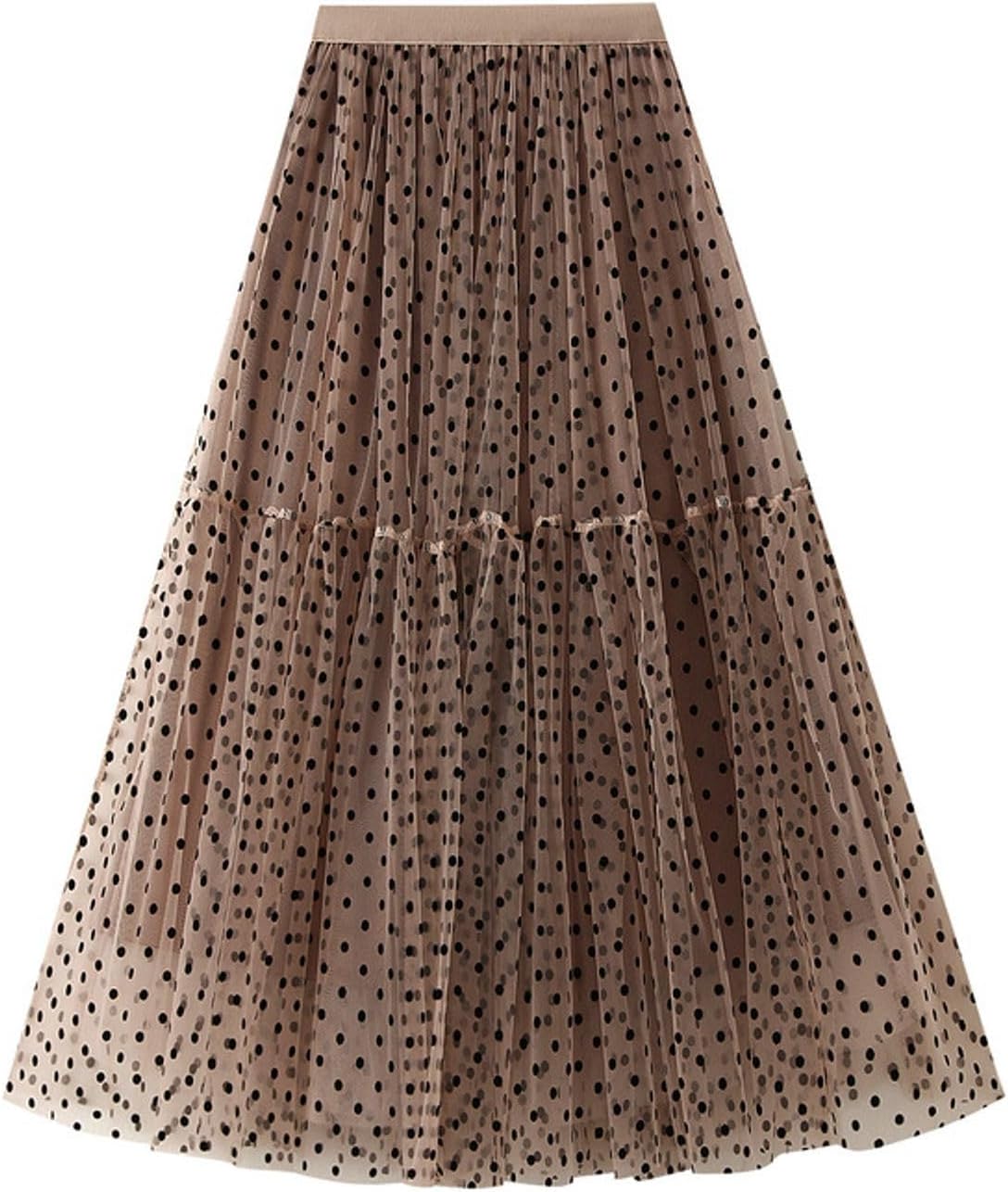 Womens Polka Dot Tulle Skirts High Waist Layered Mesh Skirt Printed Midi Fairy Skirts Party Prom Pleated Tulle Skirt