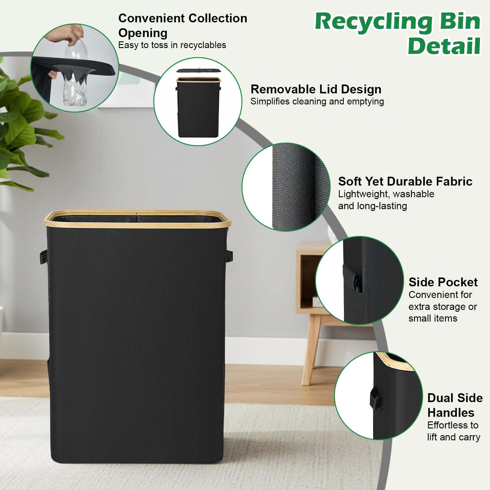 160L Collecteur de Bouteilles Avec Couvercle, 2 Compartiments Poubelle de Recyclage Poubelle Tri Selectif pour Plastique, Bouteilles Verre, Poubelle Exterieur de Recyclage avec Trou,