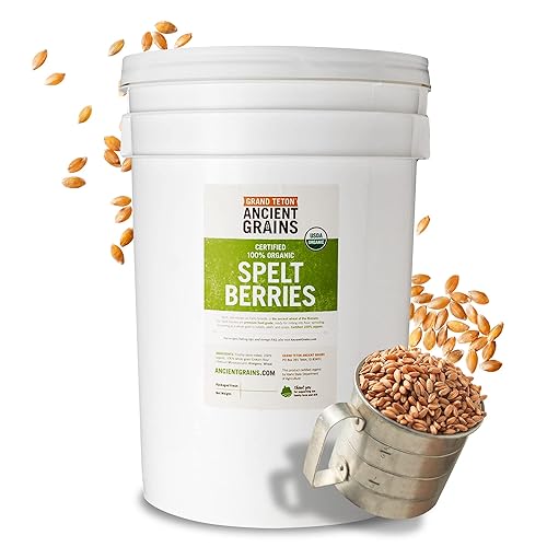 Grand Teton Ancient Grains - Bayas de espelta 100% orgánicas, espelta de grano orgánico Farro cultivada en Estados Unidos en un súper cubo de 6 disponible en Yaxa Peru