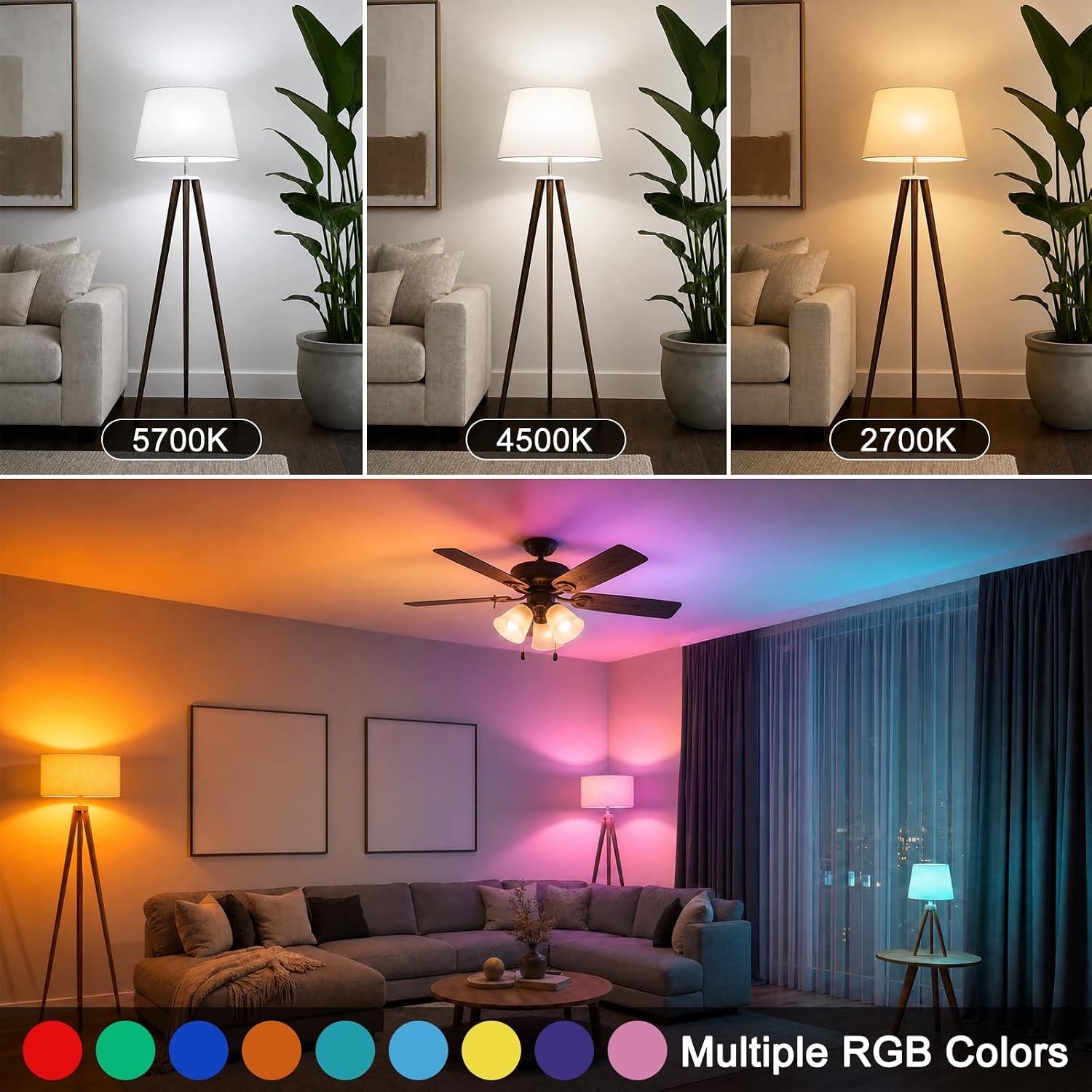 ChangM Color Changing LED Light Bulbs with Remote, A19 E26, 12W, 4 Pack 3 71GtSMLenPL. AC SL1500