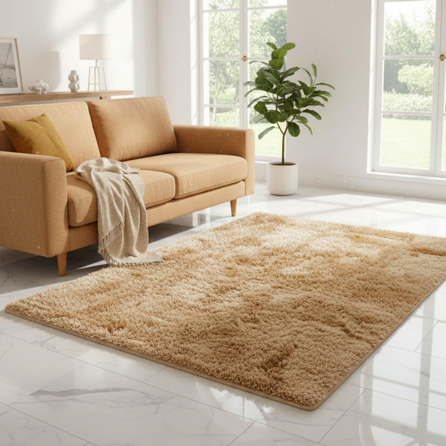 Rugs Inn Dual Tone Shaggy Doormat - Non-Slip Doormat, Suitable for Indoor/Outdoor Use, Heavy Duty Dirt Trapper and Water Absorbent (Beige, 50x80)