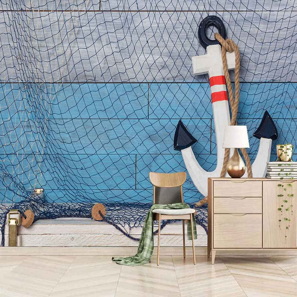 Poster géant mural bleu ancre 350x256 cm pour salon et chambre