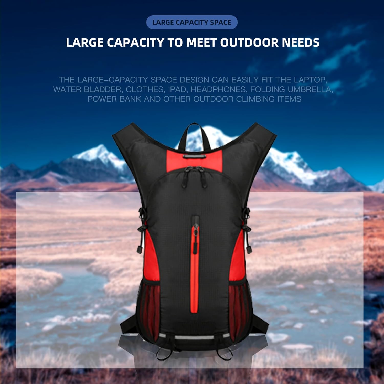 25L Ultralight Lightweight Waterproof HikingBackpack Foldable Travel Camping Hiking Outdoor Sports Backpack Daypack with reflective strips (black red)
