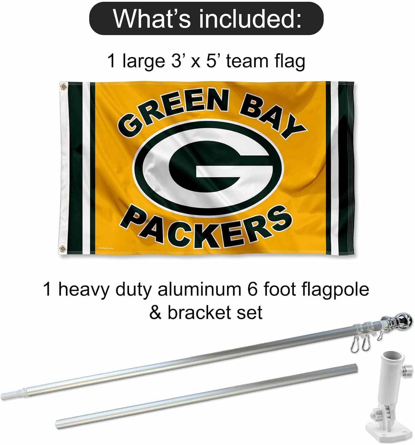 Green Bay Packers Gold Flag Pole and Bracket Kit - Image 2