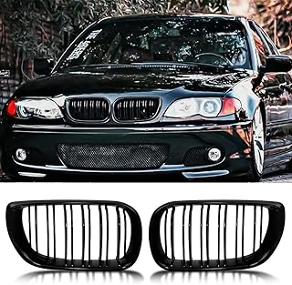 Série 3 E46 4 Portes 2002 2003 2004 Calandre Sport Simple Barre Paire de Grilles Calandre de Voiture Avant,Brillant Noir (Barre Simple, E46 4 Portes 02-04)