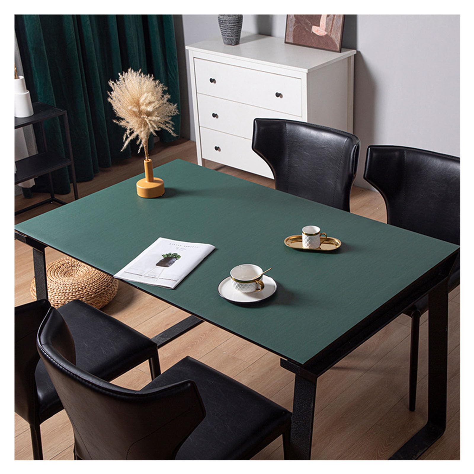 Mantel Cuero Mesa Rectangular, Mantel Antimanchas Comedor, Tapetes para Mesa Salon Impermeable, Alfombrilla de Protectora de Mesa de Cuero PU, Manteles de Cuero Sintética (80×140cm,Green)