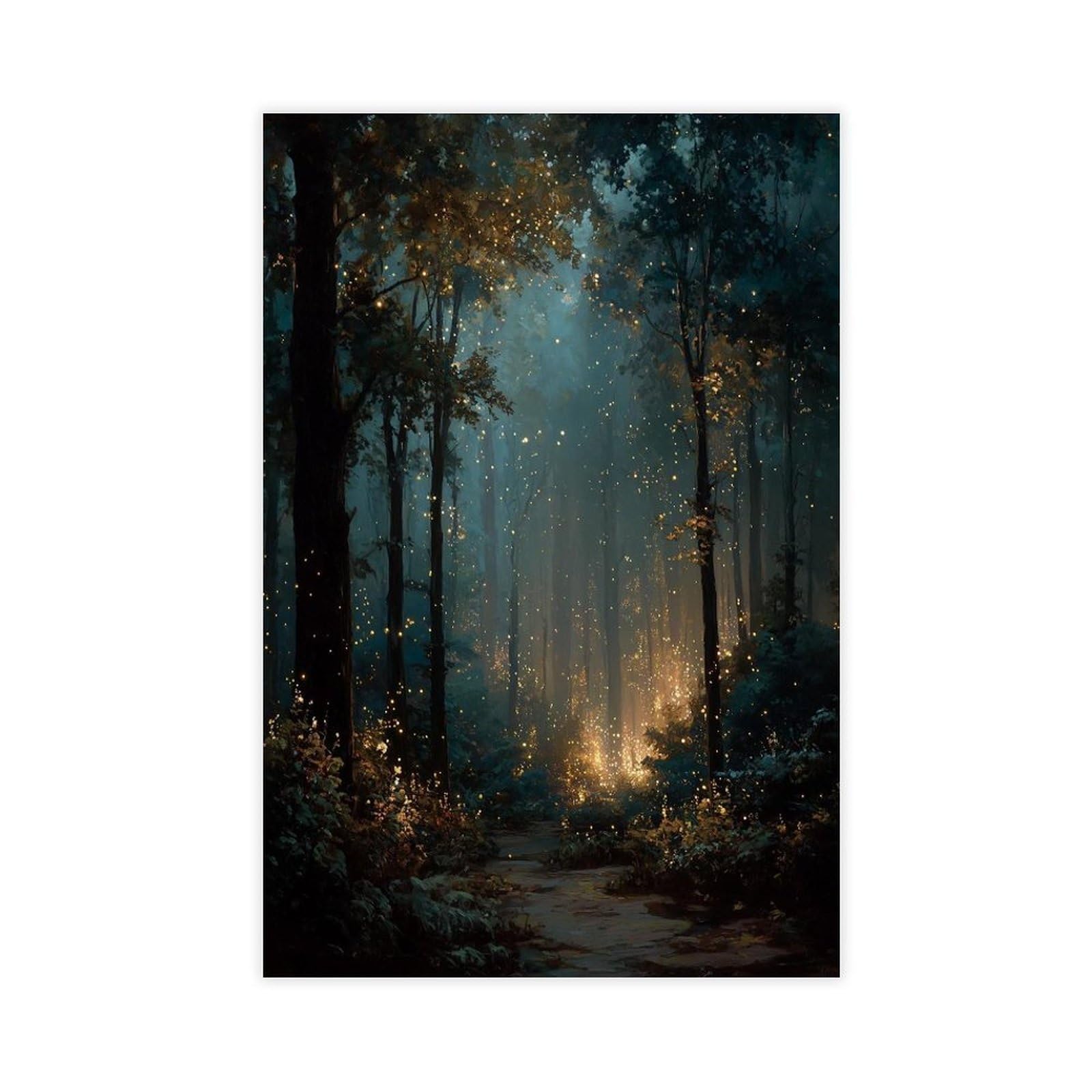Bareronor White Firefly Forest Canvas Poster Bedroom Decor Landscape Office Room Decor Gift 20" L X 30" W