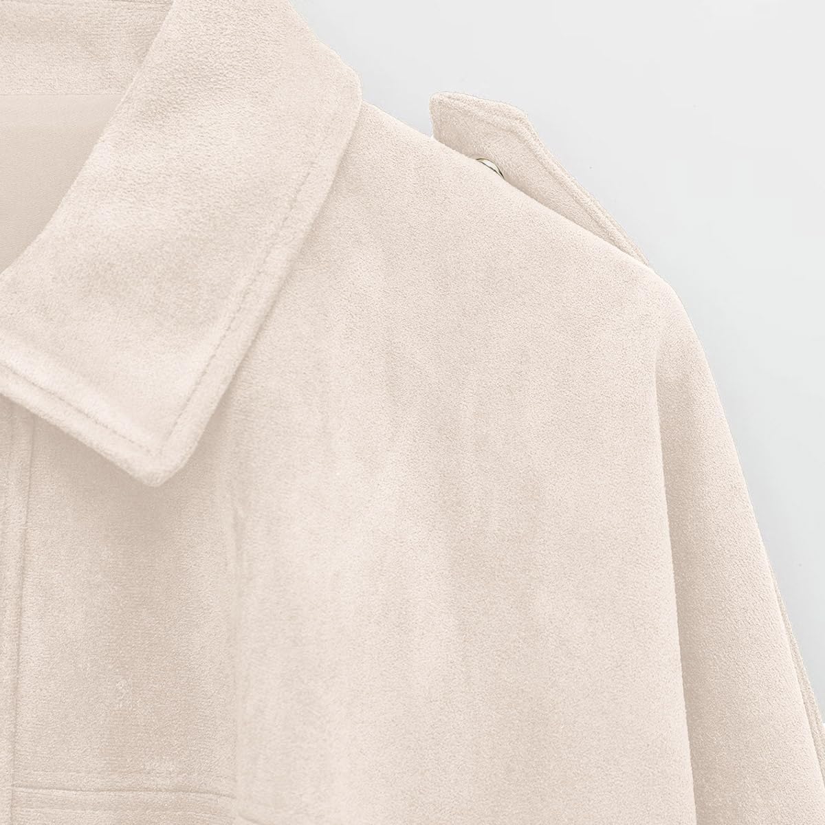 Women's Faux Suede Bomber Jacket Long Sleeve Spring Lapel Pilot Coat Casual Oversized Zip Up Snap Coat Outerwear