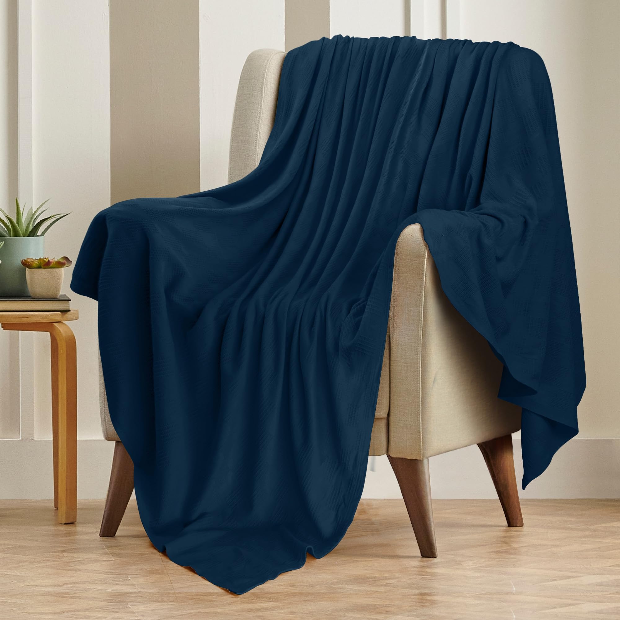 Utopia Bedding 100% Cotton Blanket (King Size - 90x108 Inches) 350GSM Lightweight Thermal Blanket, Soft Breathable Blanket for All Seasons (Navy)
