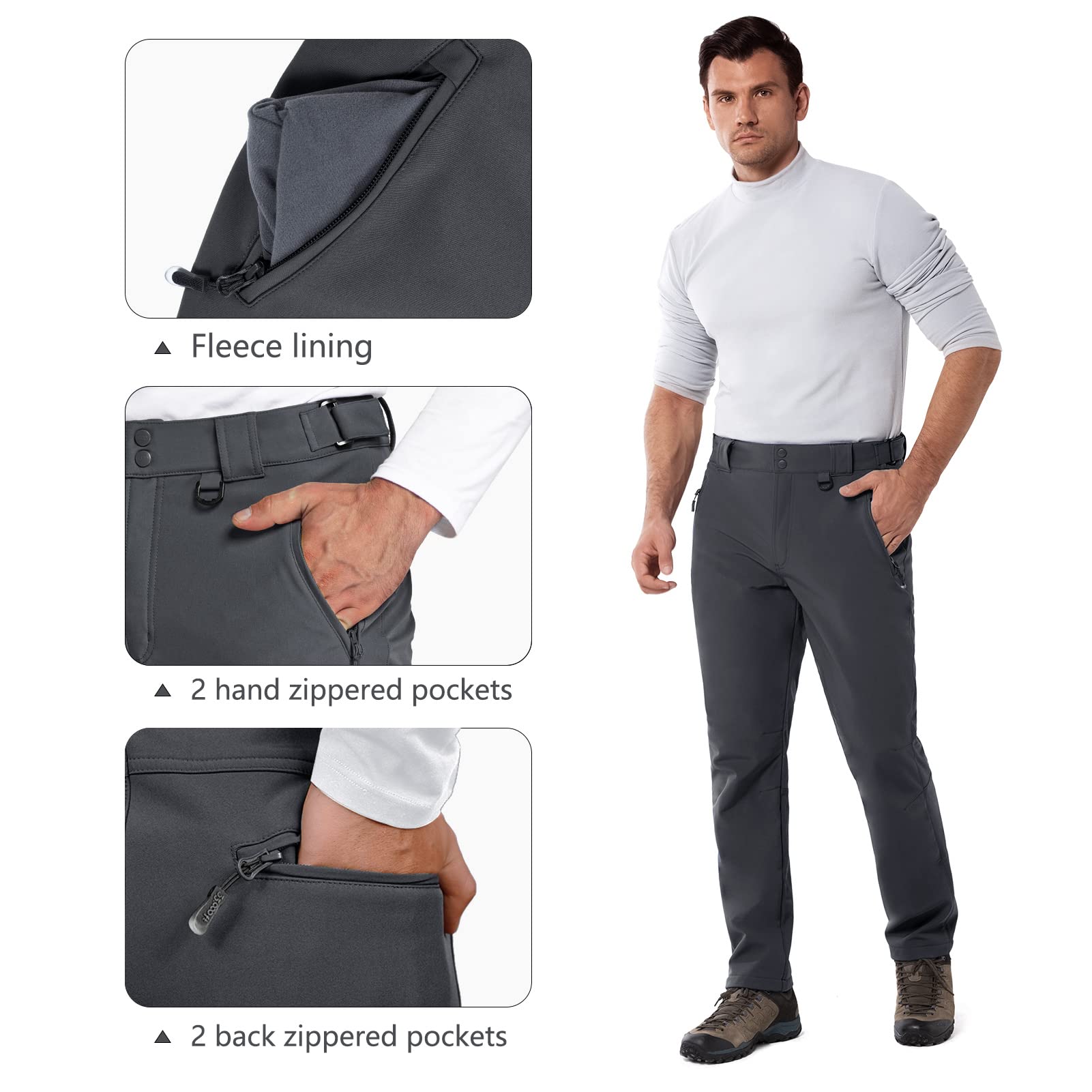 33,000ft Outdoorhose Herren Softshellhose Wasserdicht Winddicht Skihose Warm Fleece Gefüttert Arbeitshose Winter Trekkinghose Wanderhose