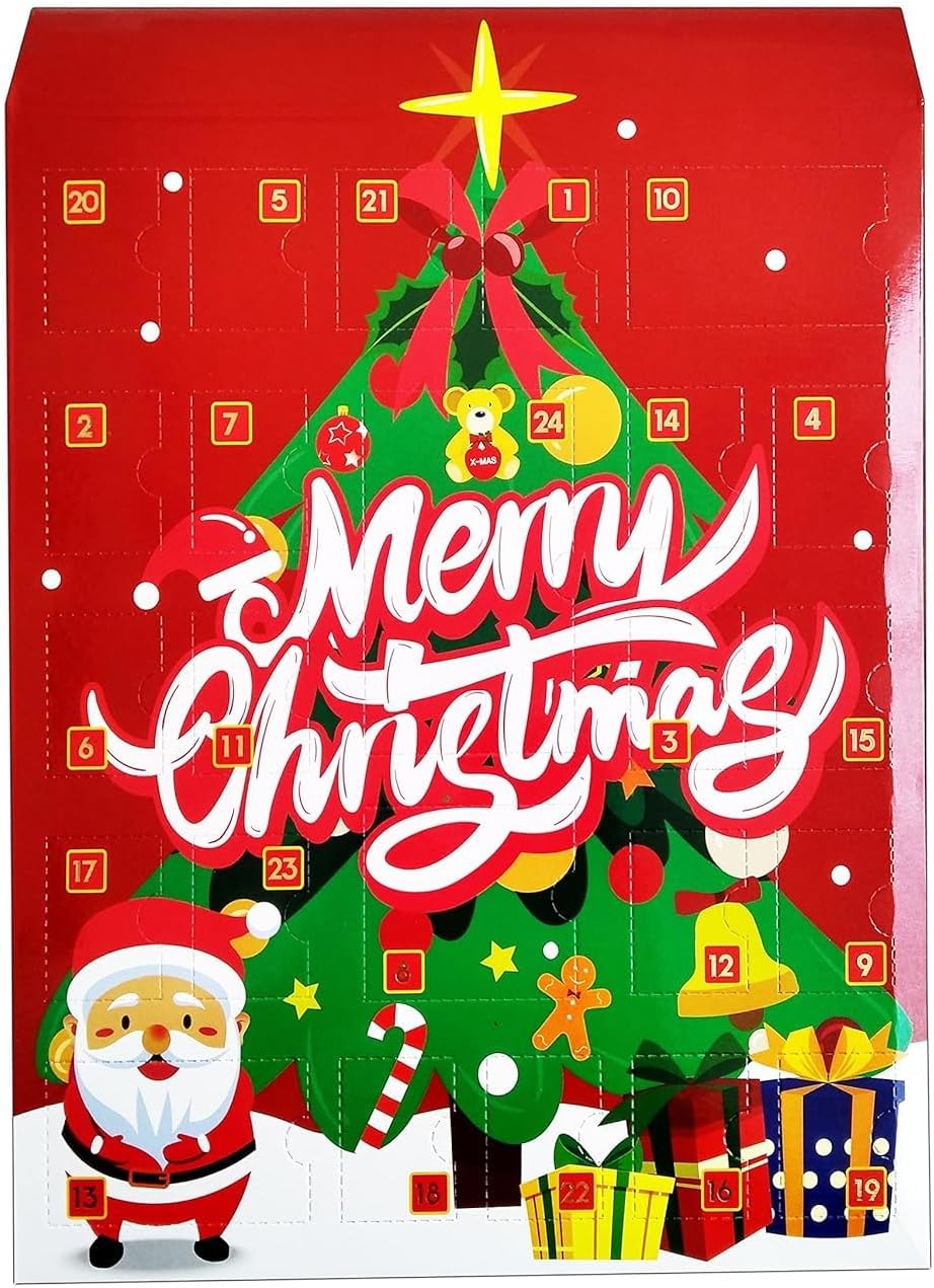 Mayatra's Merry Christmas Character Advent Calendar with Different Character Collections Puzzle, Eraser Pencil Topper,Santa Erasers Stationery Gift for Children's (Set of 25 Pcs)