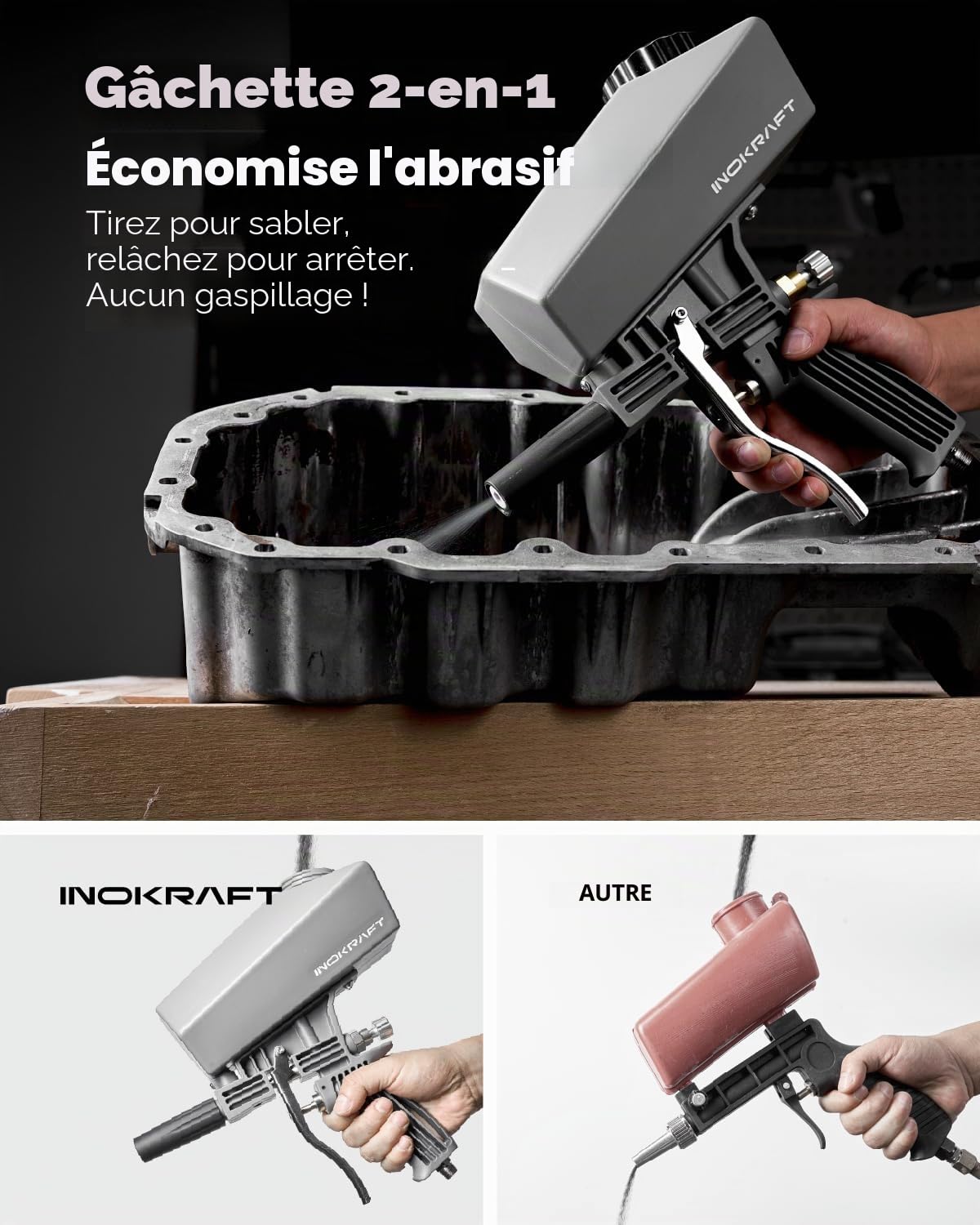 InoKraft Kit pistolet sablage portable avec séparateur huile-eau buse extension mini sableuse rouille peinture