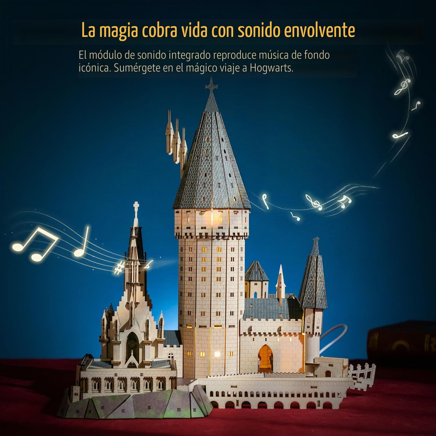 PUREMIND Harry Potter Gran Comedor de Hogwarts, Puzzle 3D de Madera Modelo | Licencia oficial, regalo Harry Potter, escalera móvil, luces, música, Gran Comedor detallado, montaje DIY, pieza de colección
