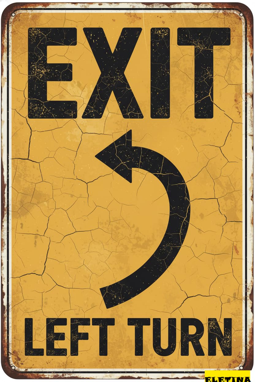 Vintage Metal Tin Sign for Man Cave Exit Left Turn 8x12 Inches Private Property Decorative