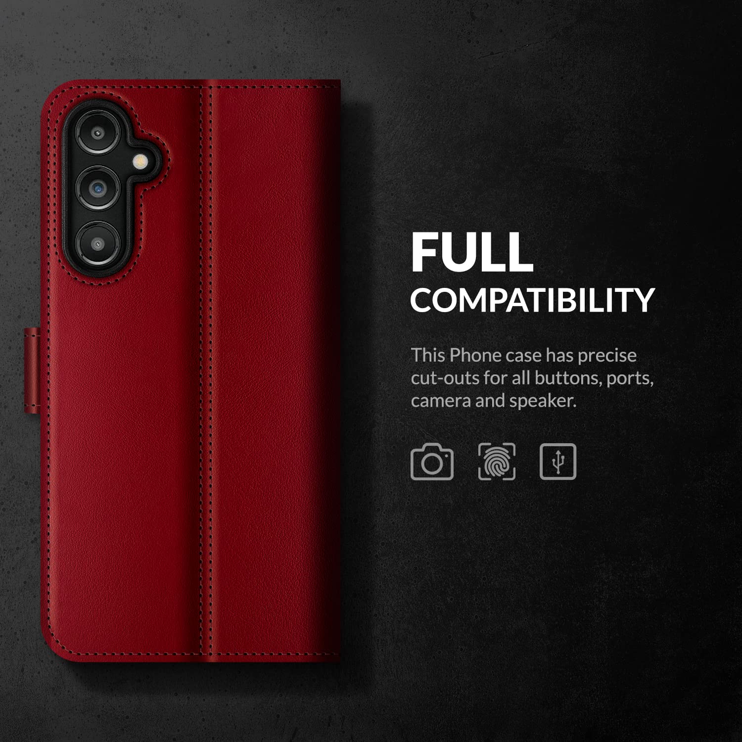 SURAZO Premium Slim Magnet Handyhülle für Samsung Galaxy A54 Hülle Leder – Klappbare Echtleder Schutzhülle [mit Kartenfach, RFID Schutz] Flip Klapphülle Wallet Case Cover Lederhülle (Costa Rot)