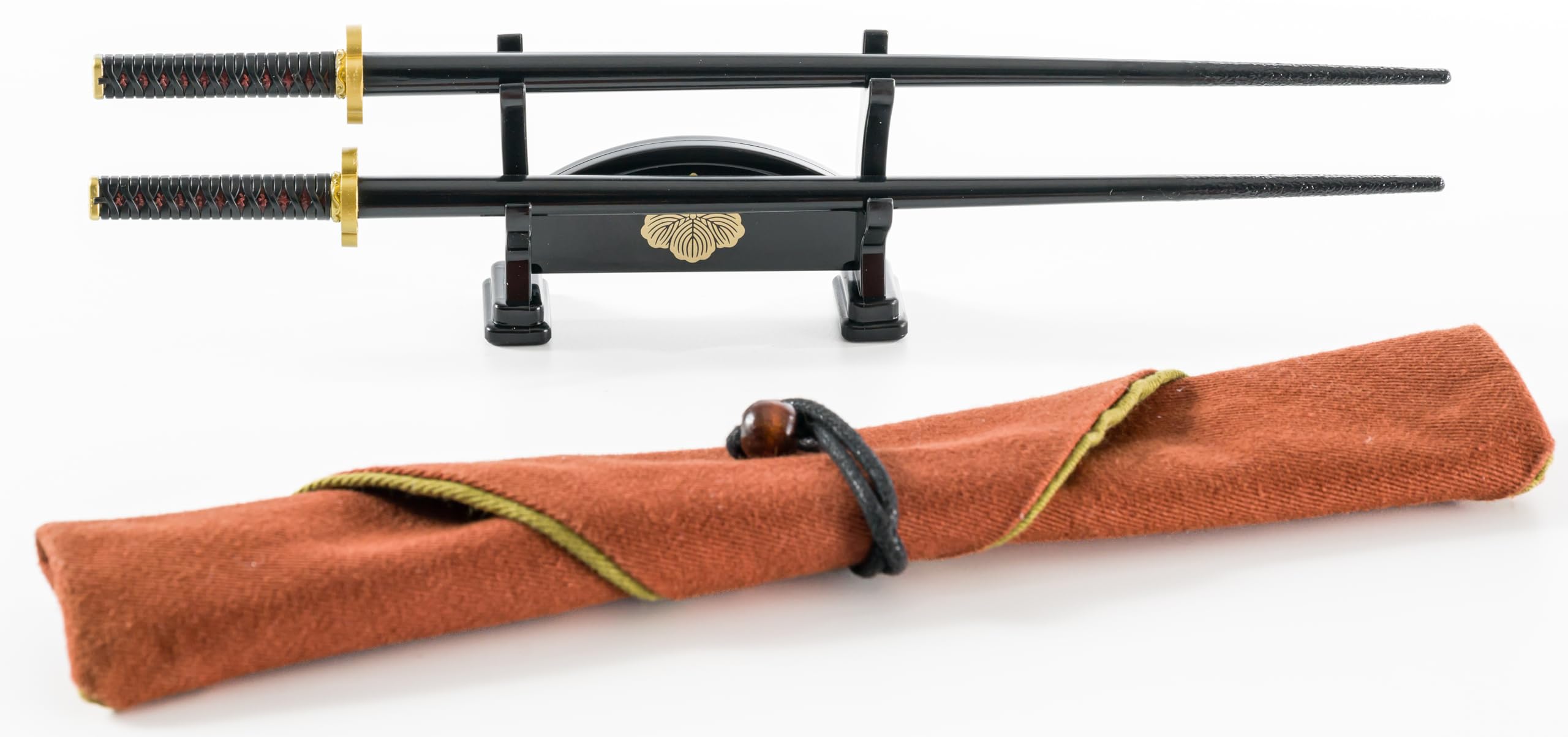 Toyotomi Hideyoshi Japanese Samurai Katana Chopsticks. 9inch/23cm. w/ Sword Stand Type Chopstick Holder & Sword Bag Type Portable Cutlery Case. (Toyotomi Hideyoshi [ver.2])