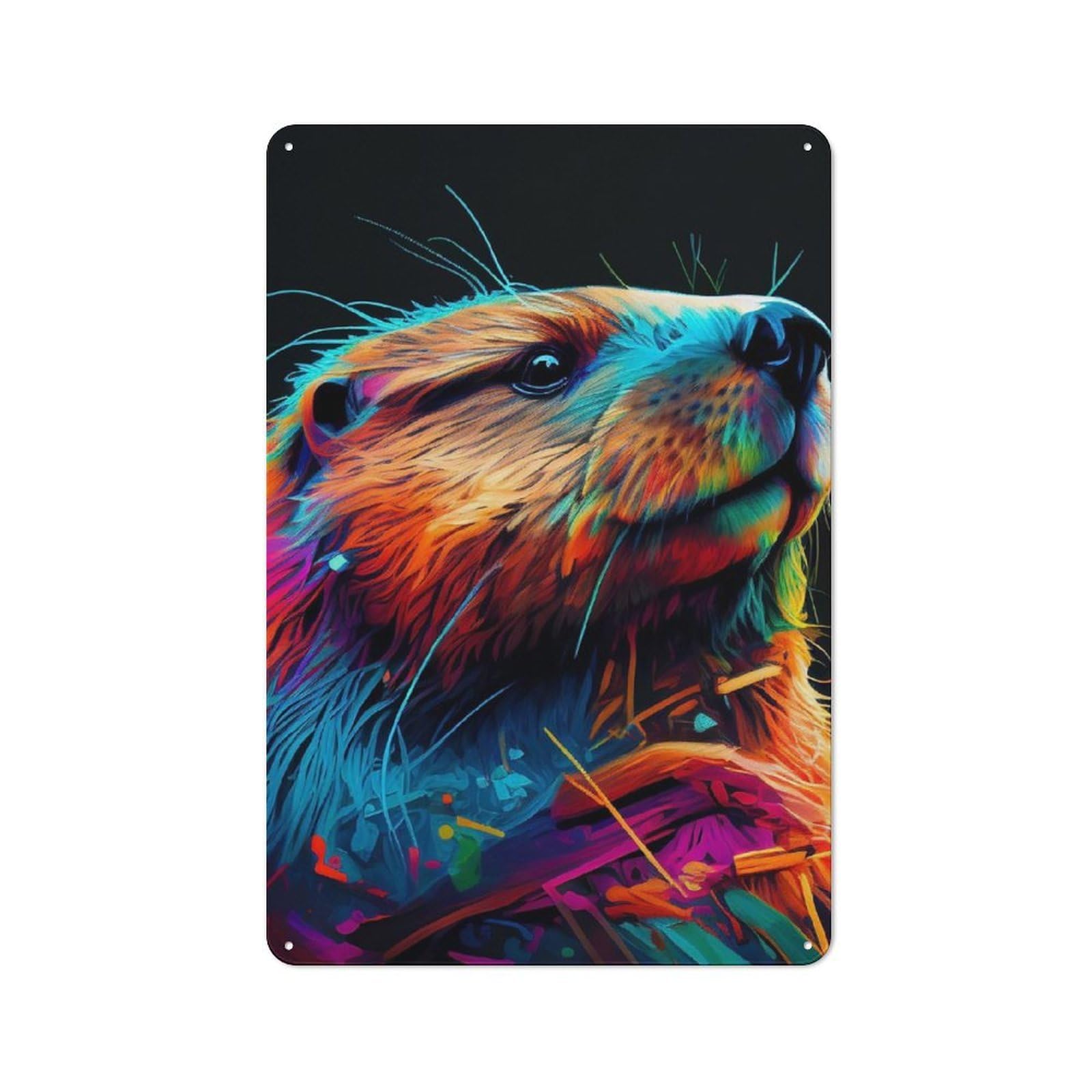 Junmoney Beaver Colorful Tin Sign With Design 30X20cm, Garage Style Garage Wall Decor For Garage, Hobby Room, Office Or Man Cave