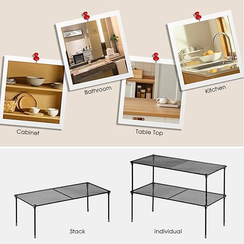 Miniatura 5 de Paquete de 2 organizadores de estantes de armario de cocina para gabinete, organizador de armario expandible y apilable, estante de almacenamiento