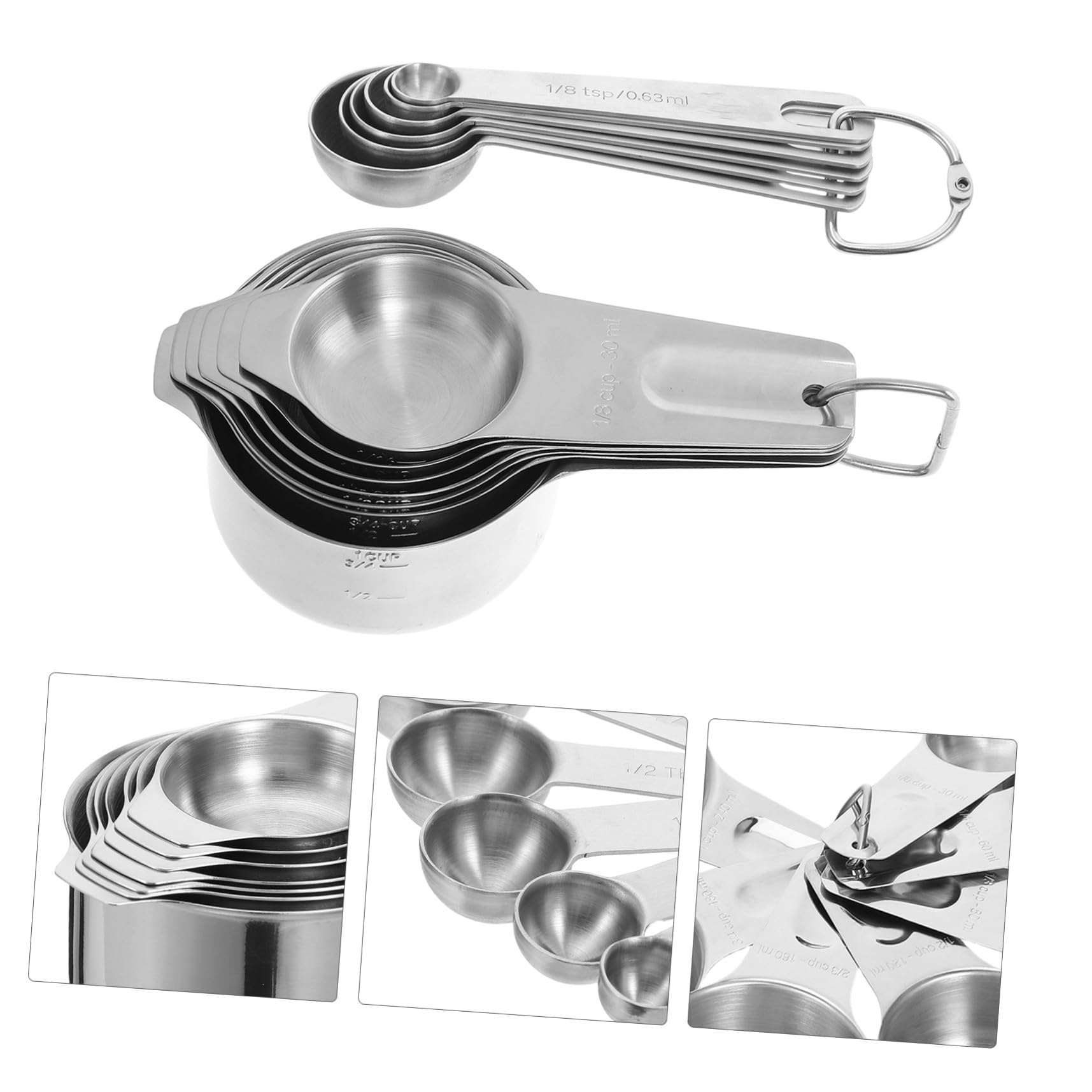2 ensembles Set de Ustensiles Cuisine Inox Tasses et Cuillères Doseuses Acier Inoxydable pour Mesurer Liquides et Poudres Cuisine et Pâtisserie