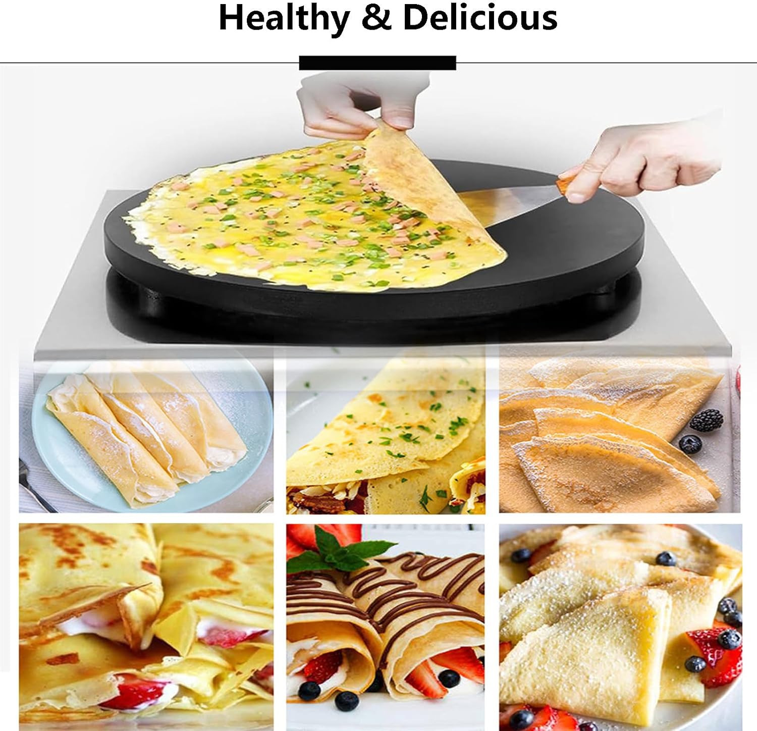 Non-Stick Pancake Baking Machine 50-300℃/Electric Frying Pan 3000W Pancake Maker Griddle with 15.7"/40CM Flat Plate/Commercial Pizza Machine,