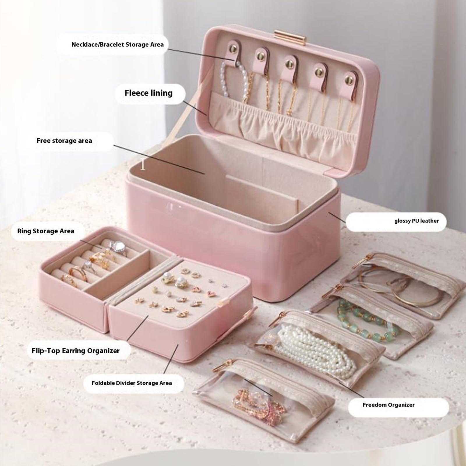 Multi strato di stoccaggio dei monili Organizzatori Premium PU Materiali Custodia Decorativa Con Design Divisorio Per Catene Orecchini