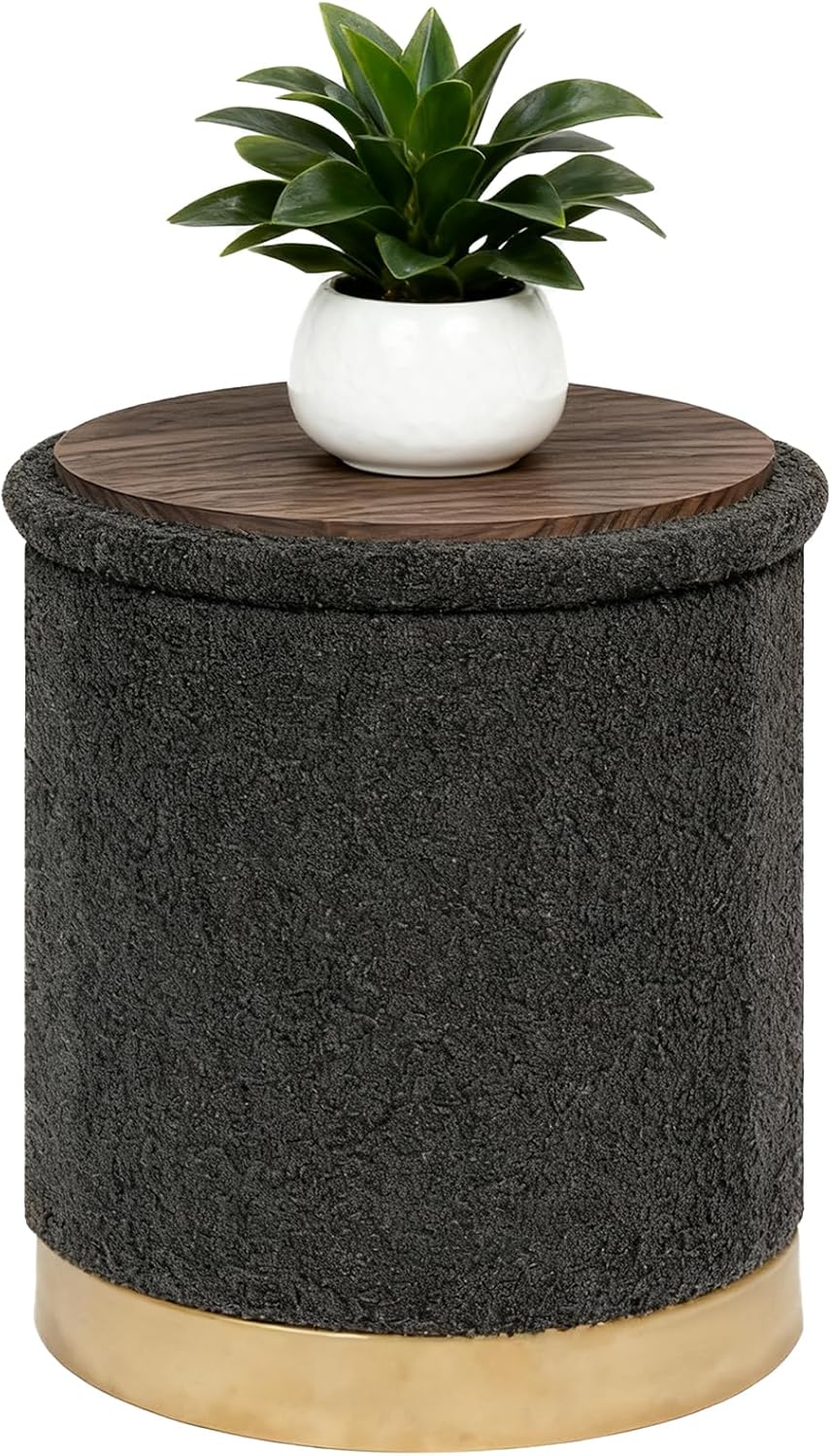 b fsobeiialeo ottoman with stroage, round boucle storage ottoman with gold plating base,foot rest stool for dorm room, living room dark grey, 16.73"x16.73"x17.72" 16.73x16.73x17.72 inches dark grey
