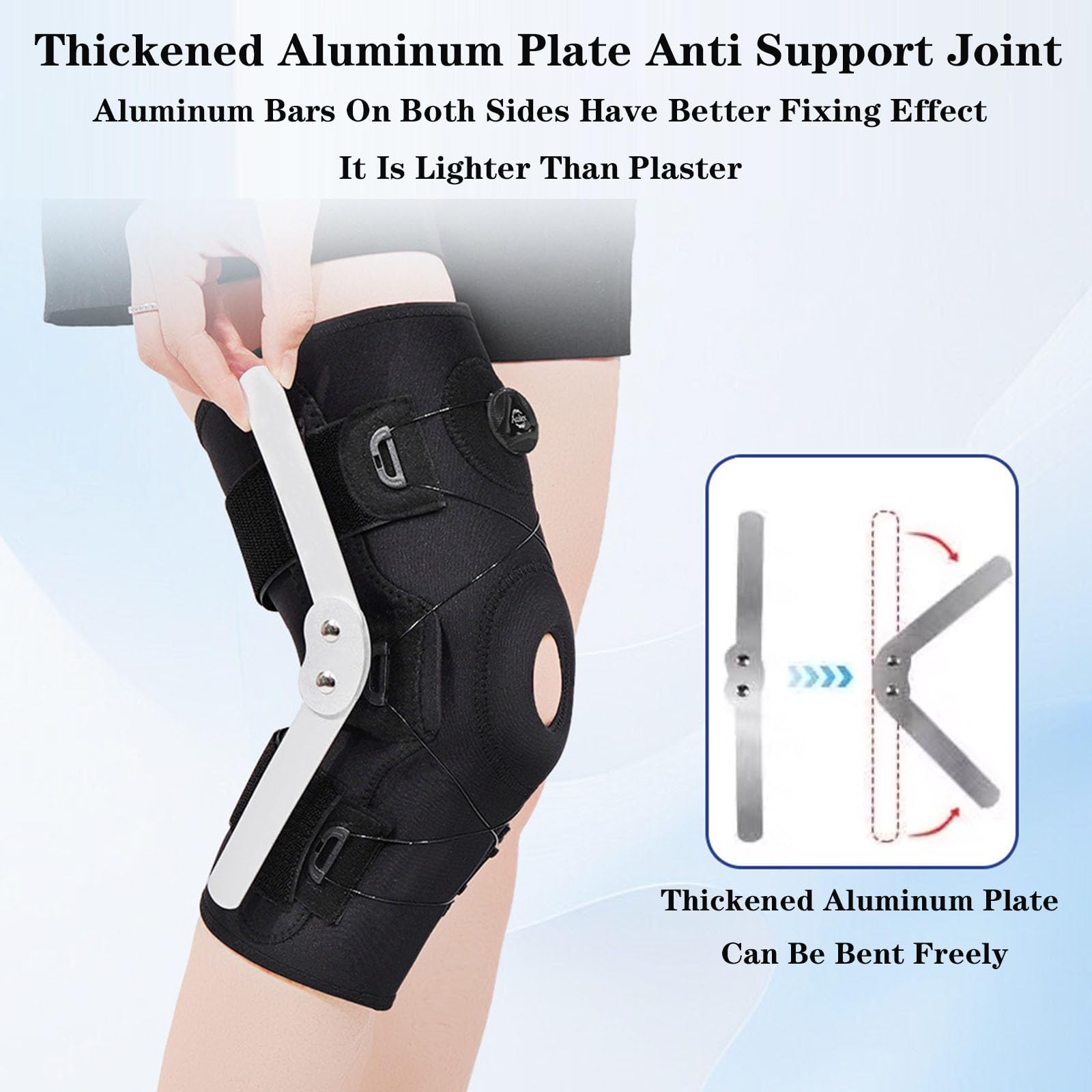 SFKLYU Rodillera con Bisagras, Inmovilizador Ajustable de Rodilla, Rodillera Descompresión con Estabilizadores Laterales y Bisagras Hombres y Mujeres, Ideal para Recuperación Lesiones,L