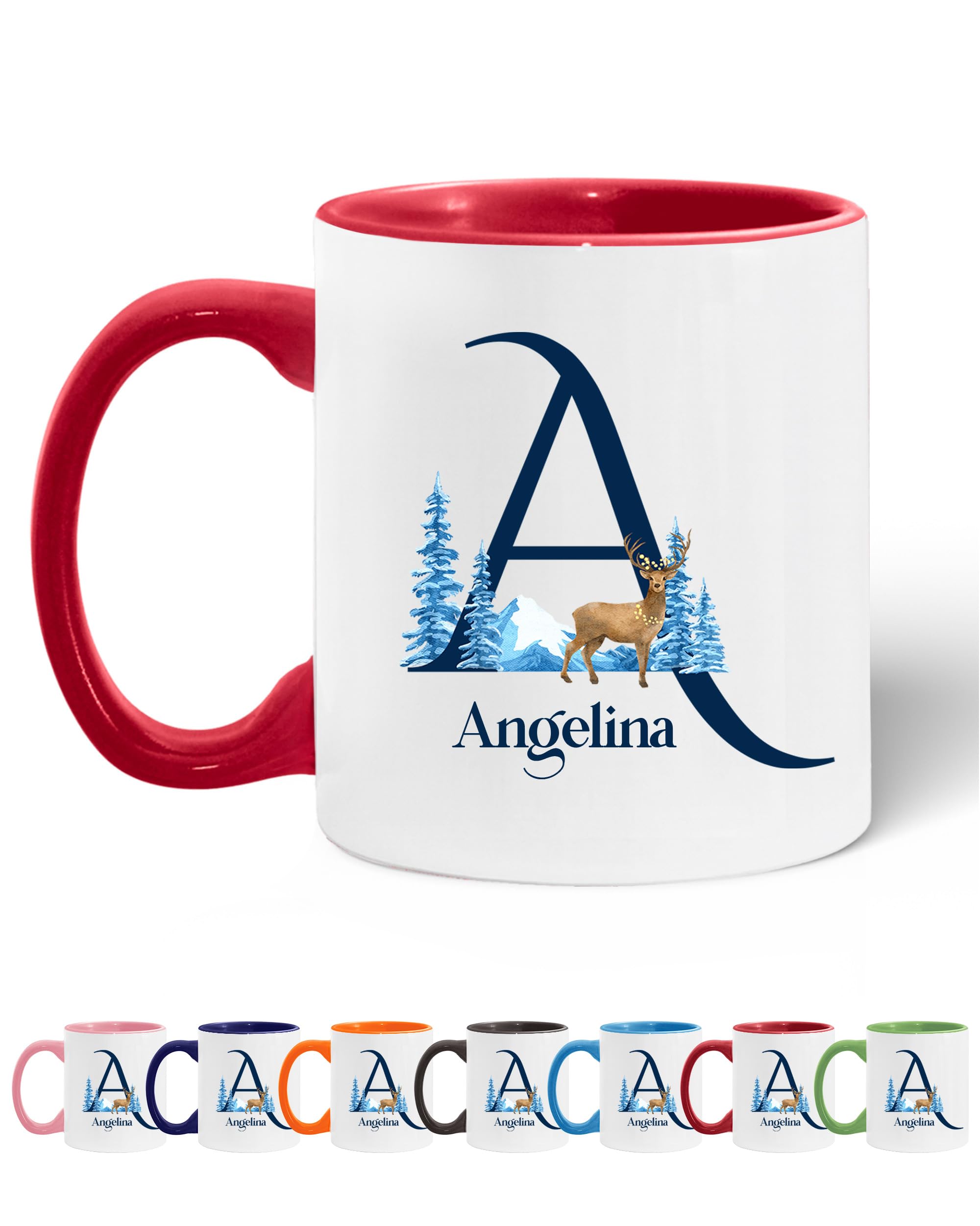 Custom Christmas Monogram Mugs - Personalized Coffee Mugs with Initial Letter Name Photo Text - Customized Christmas Coffee