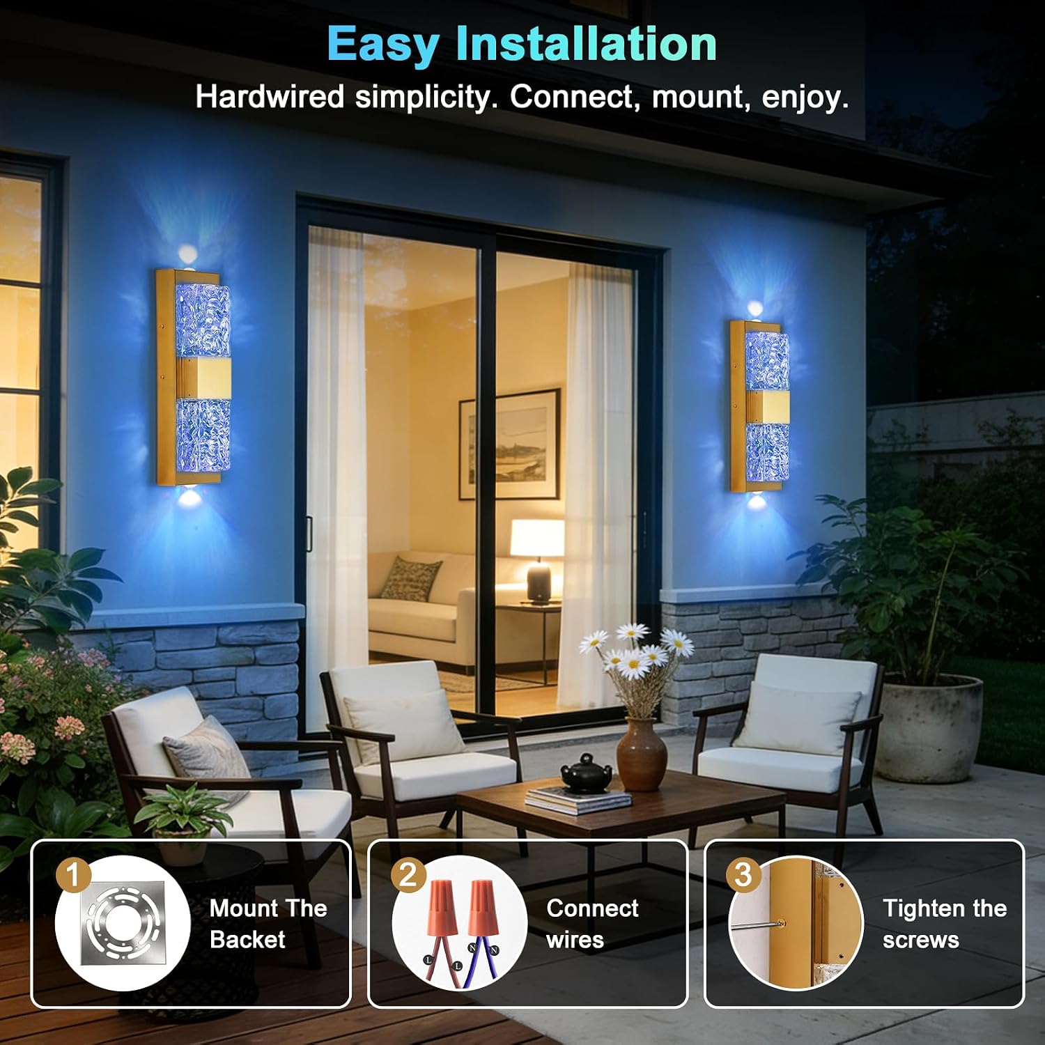 Smart Outdoor Wall Light, RGB, App and Alexa, Gold, 2-Pack | IP65 Metal Smart Wall Light with 960 lm LED, 16M RGB, 2700K-6500K White, Tuya App, Alexa, Music Sync and Group Control 7 71GtUSeMBEL. AC SL1500