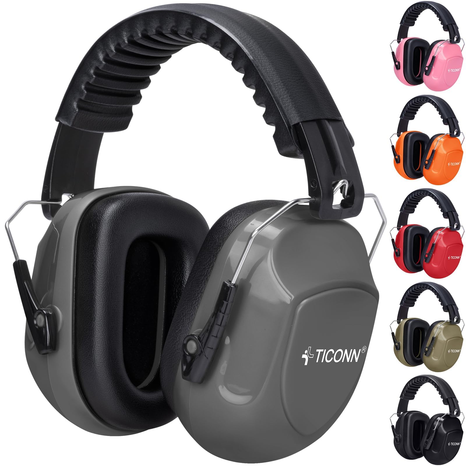 TICONN Noise Cancelling Ear Muffs for Adults, SNR 33dB Hearing Protection, Adjustable Safety Earmuffs for hunting, Construction (Dark Gray)