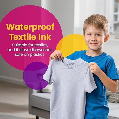 Miniatura 5 de Promot Sello de ropa personalizado para ropa de niños, sello de nombre personalizado autoentintado, 2 líneas de tela personalizado para suministros