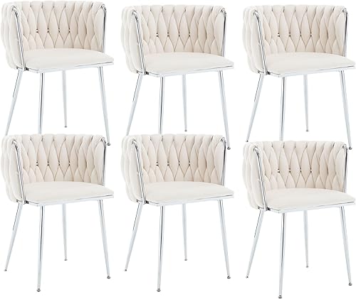 Miniatura 8 de Juego de 4 sillas de comedor de terciopelo, sillas tapizadas tejidas, modernas sillas de cocina y comedor, sillas decorativas de ocio con patas de