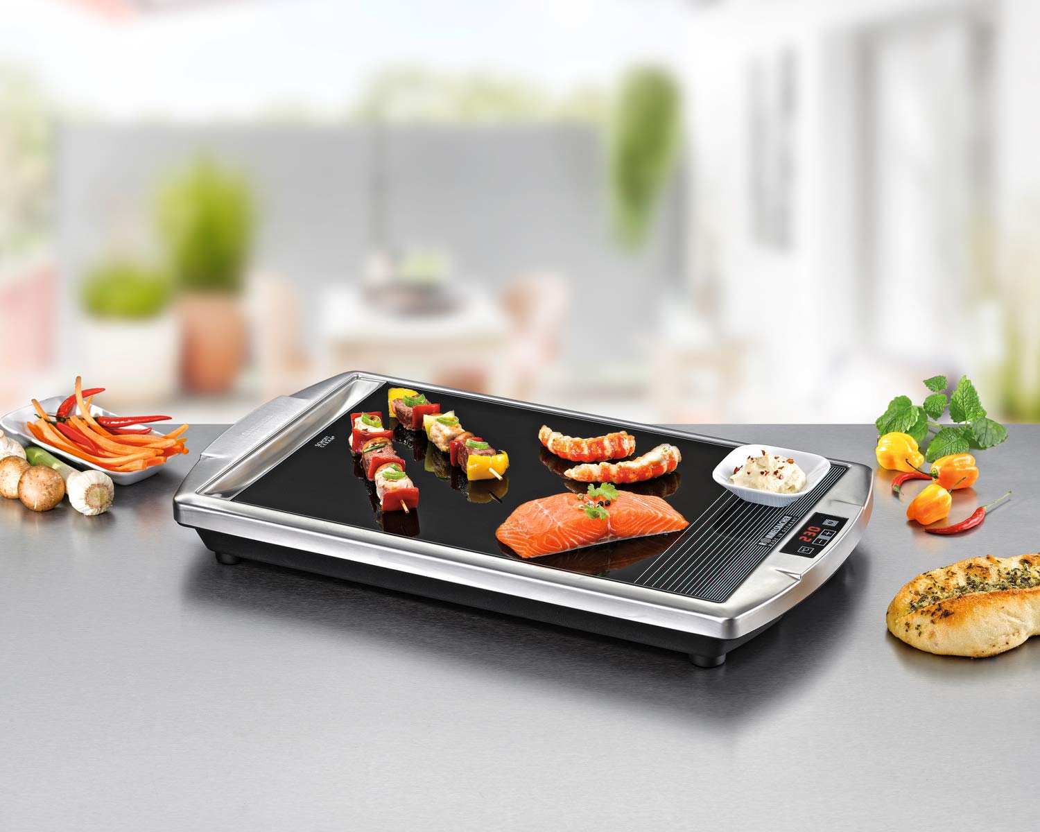 ROMMELSBACHER CERAN® Grill CG 2308/TC - SCHOTT CERAN® Grillfläche, 80-280 °C, LED-Display, Touch Control, Edelstahlgehäuse