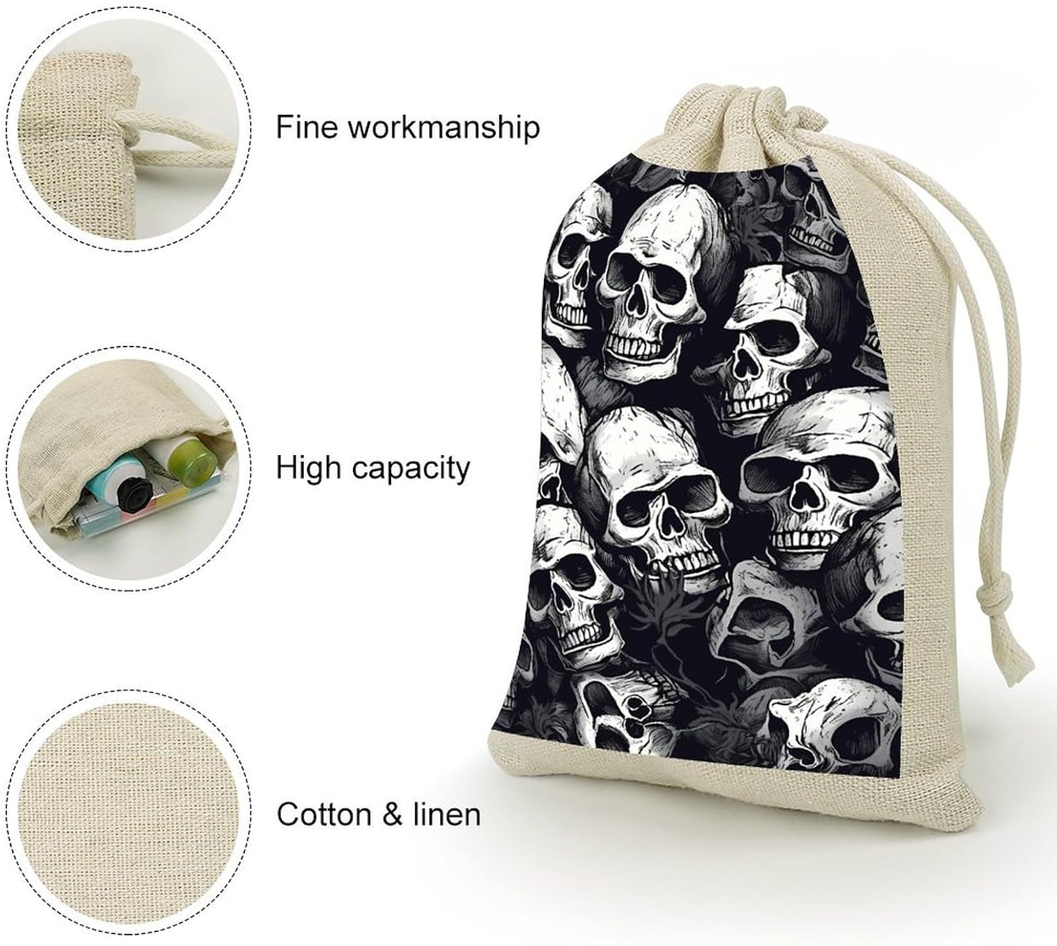 GFLFMXZW Skulls 8 Pcs Reusable Cotton Muslin Bag with Drawstring image 3