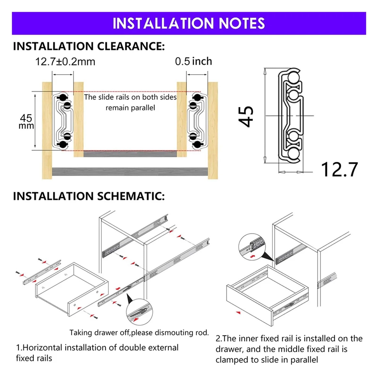 2 guide per cassetti con chiusura ammortizzata, estensione completa da 10 pollici, cuscinetti a sfera, chiusura automatica, guida per cassettiera, montaggio laterale), 12,Cold Rolled Steel-14inch