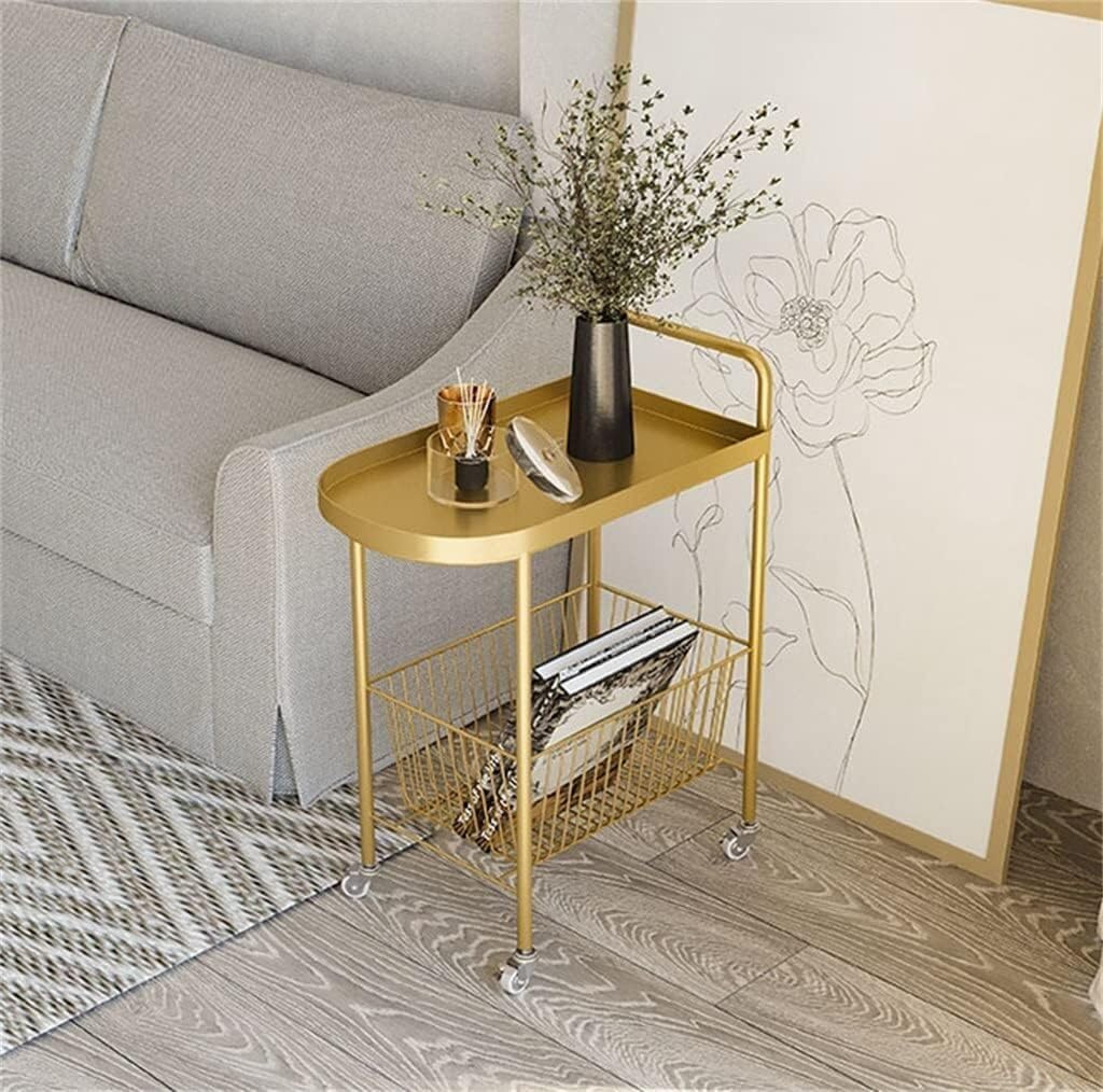 Serving Trolley Carrello Cucina Carrello Portaoggetti Da Cucina A 2 Ripiani Con Ruote Mobile In Metallo Per Casa E Hotel Dipensa o Bar(Gold)