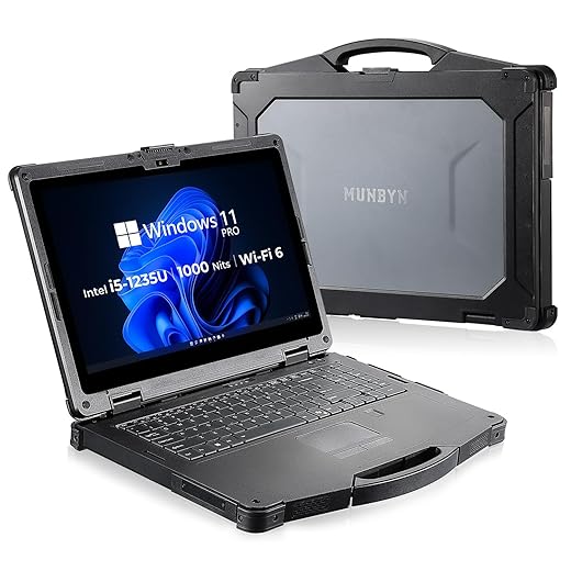 MUNBYN 15.6" Rugged Laptop Windows 11 Pro, Intel i5-1135G7, 16GB+512GB, Heavy Duty Laptop, Wi-Fi 6, 4G LTE Rugged Laptop Computer, 700Nit Outdoor Laptop, 6300+1750mAh Dual Battery, 2Y Protection(New)