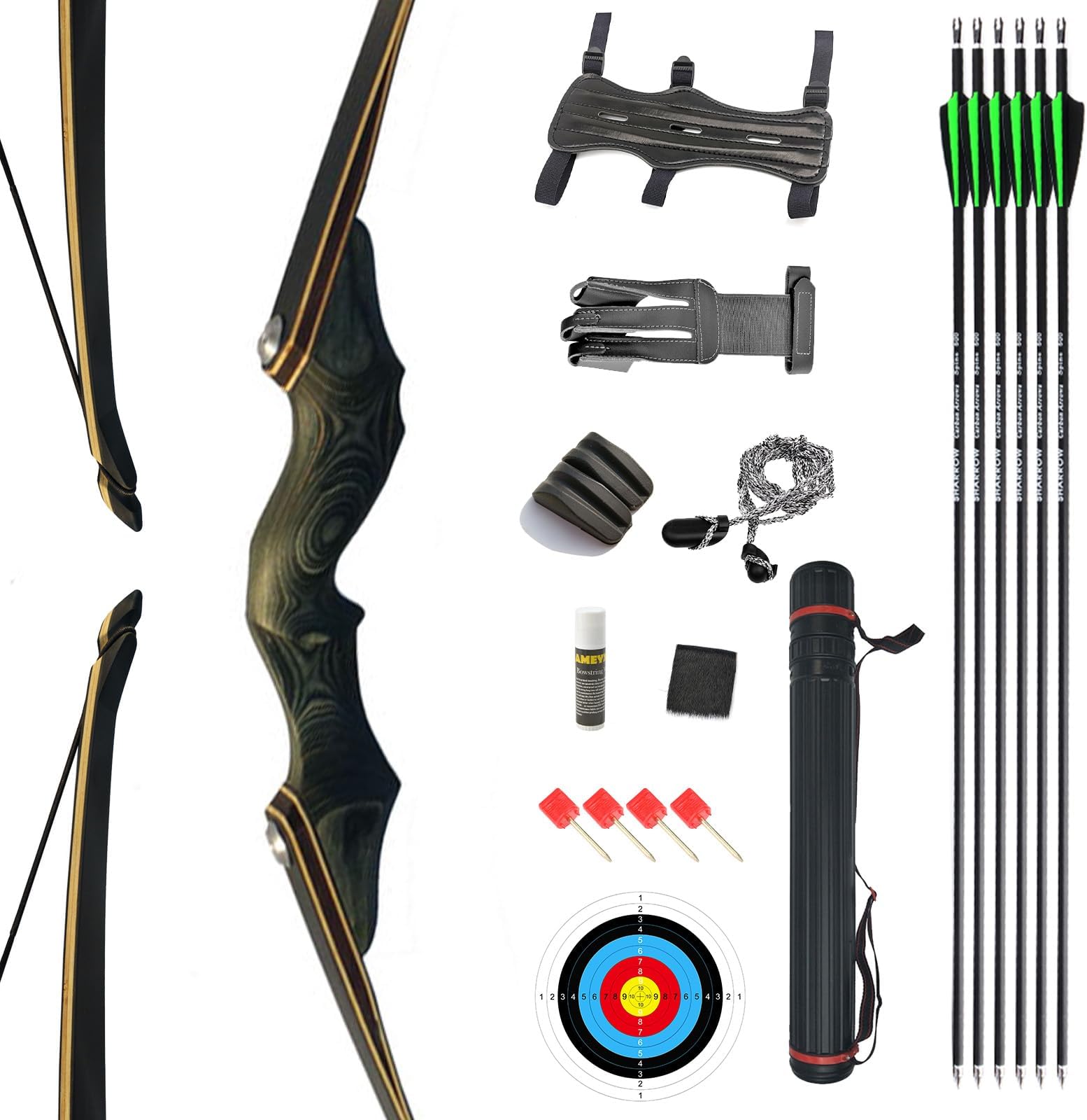 MILAEM 60” Archery Takedown Recurve Bow and Arrow Set 30-60lbs Hunting Bow Wooden Bow Riser Longbow Hunting Target Practice Adult Bow Right and Left Handed