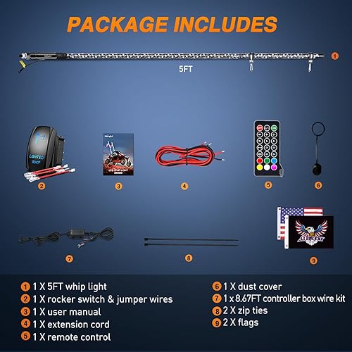 Vista 61 de Nilight - 2 luces de látigo RGB LED de 2 pies, con luz adicional de parada, direccional y reversa, control remoto y aplicación, patrones